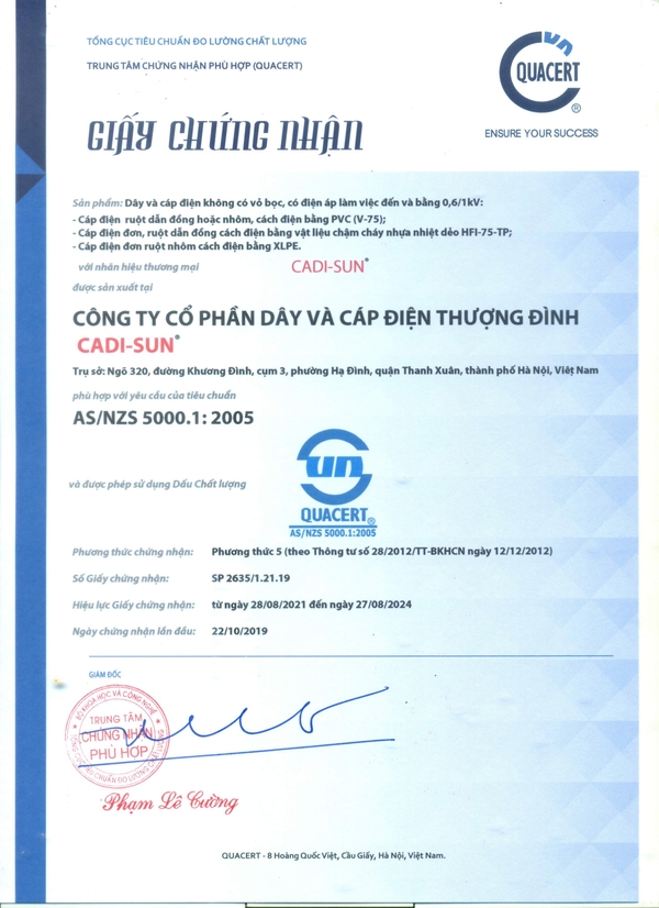 AS.NZS 5000.1 - Dây Cáp Điện - Công Ty TNHH Thiết Bị Điện Hồng Hà